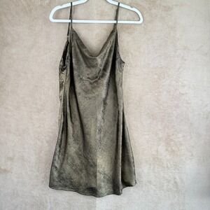 Forever 21 Mini Slip Dress Sz Medium Metallic Satin Cowl Cocktail Sparkly Party